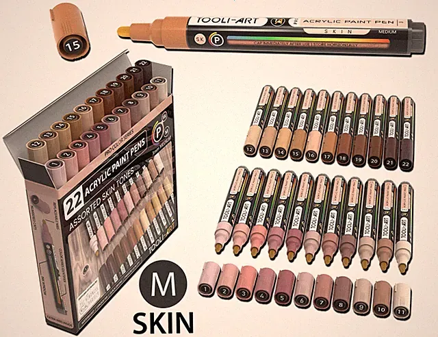 22 Acrylic Paint Marker Pen Skin Flesh Tones Pro Color Series Set 3mm Medium Tip