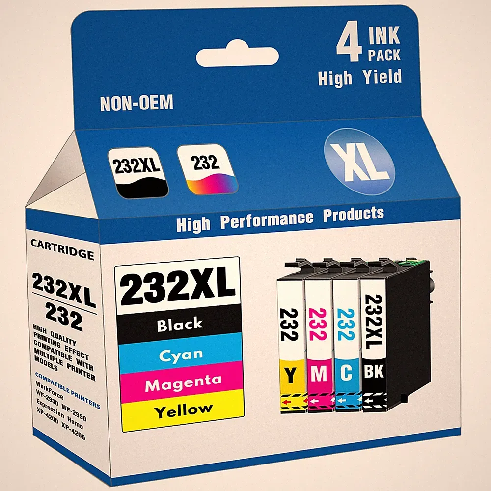 232XL Ink Replacement for Epson XP-4200 XP-4205 WF-2930 WF-2950 (4-Pack)