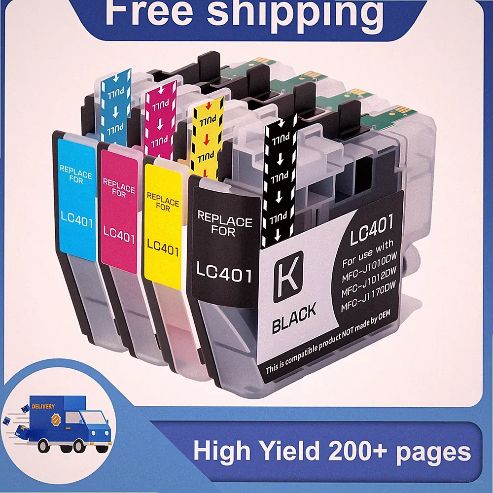 4 Pack LC401 Ink Cartridges Compatible For Brother MFC-J1010DW MFC-J1170DW