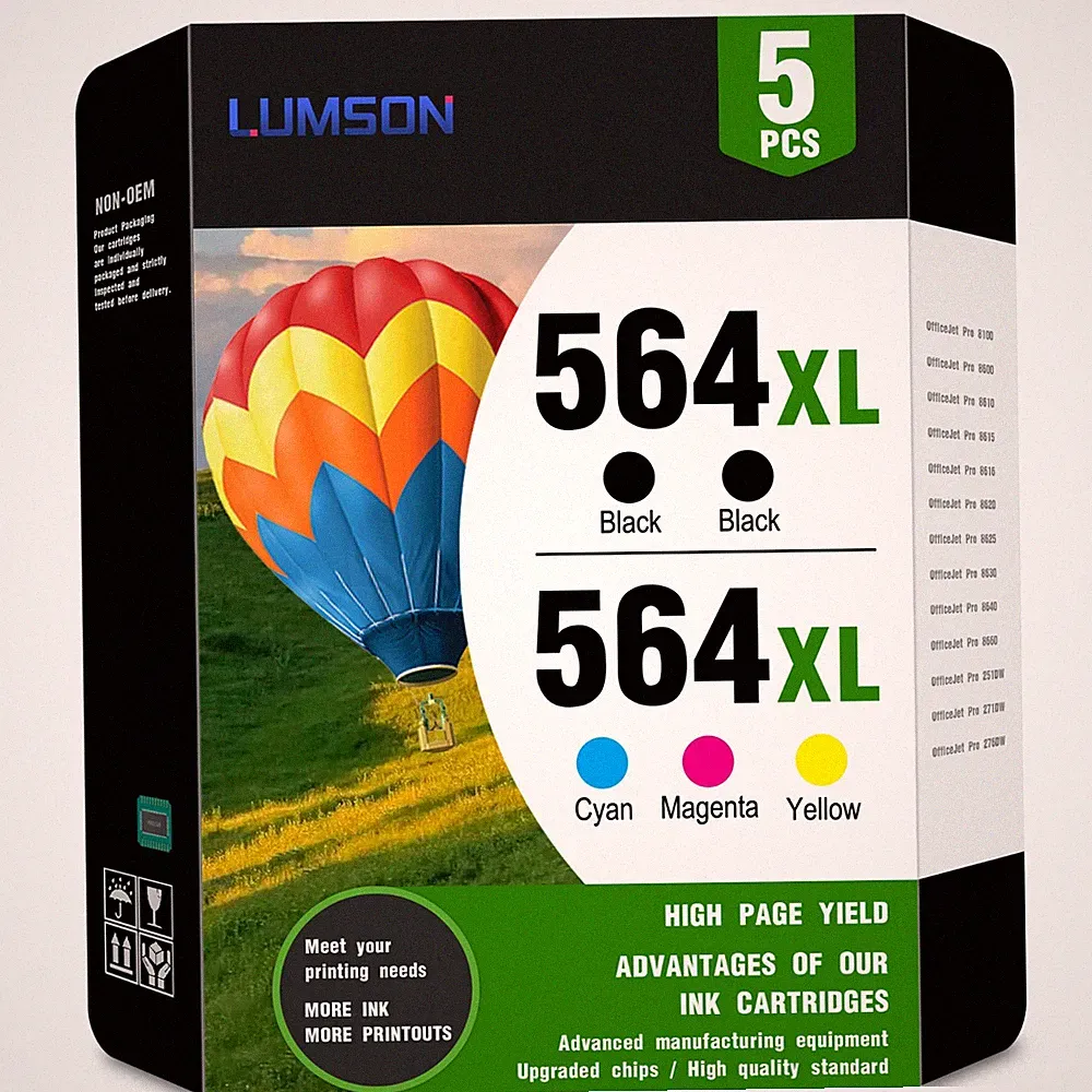 564XL Ink Cartridge Replacement (5-Pack) for HP 3520 5520 5511 4620 Printers