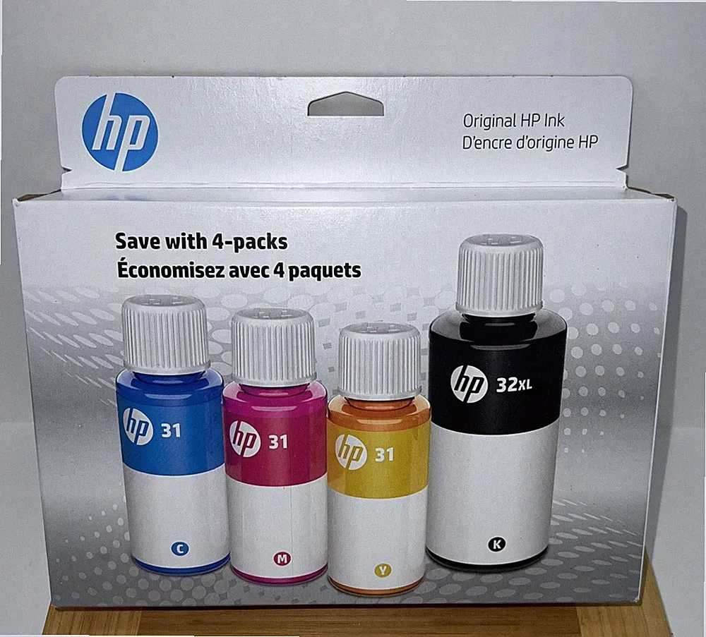 7E6X7AN Genuine HP 31 Black Cyan Magenta Yellow Ink Bottle Set 12/2024
