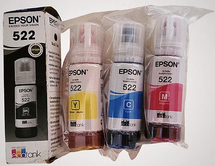 Epson 522 Black Cyan Magenta Yellow Ink Bottle New Without Box See Description
